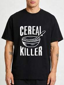 Camiseta divertida para hombre con estampado Oatmeal Killer, base negra con texto blanco, ligera y transpirable, adecuada para uso diario y Halloween, lavable aáquina, tallas estándar (S - Negro - Ver 8