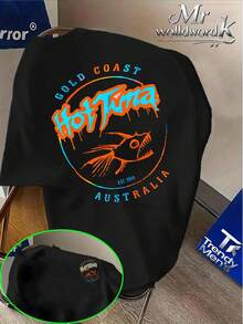 Camiseta de manga corta con estampado de bacalao tropical de la Gold de Australia, estilo graffiti callejero americano, unisex, de cuello redondo, de corte holgado y tejido de punto, a - Blanco - Ver 6