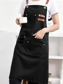 1 Piece Of Canvas Apron With Pocket, Coffee Shop, Milk Tea Shop, Chef, Hotel Kitchen, Baker's Role - Multicolor - View 8
