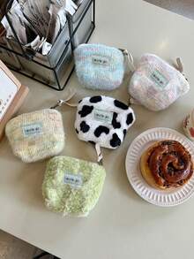 1pc Mini Coin Purse, Plush Portable Makeup Bag, High-End Lipstick Pouch, Student Compact Storage Bag - Velvet - View 1
