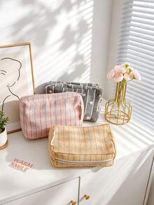 Large Capacity Striped Makeup Bag, Floral Print Travel Toiletry Bag, Women's Clutch,Portable Handbag, Pencil Pouch, Pencil Case,Travel/Dormitory - Multicolor - View 4