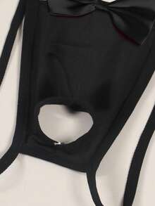 Men's Handsome Bowknot Black Comfortable Sexy Print Letter Rose Pattern Thong With Neck Collar - Black - View 4