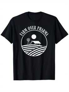 Camiseta con Estampado Farm Pharmacy - Negra, Unisex, Casual, Cuello Redondo, Manga Corta,% Algodón, Tallas S-, Diseño de Casa de Campo con Ilustraciones de Molino de Viento y Sol - Negro - Ver 2