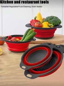 2pcs/1pc Large/Small Foldable Colander Basket, Vegetable Basket, Small, Foldable Storage, Space-Saving, Mini Household Tool, Quick Deployment. Suitable For Washing Vegetables, Fruits, Food, Kitchen Utensils. - Multicolor - View 6