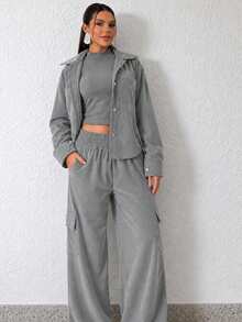 Women's Chic Velvet Winter Set - Gris - Ver 1