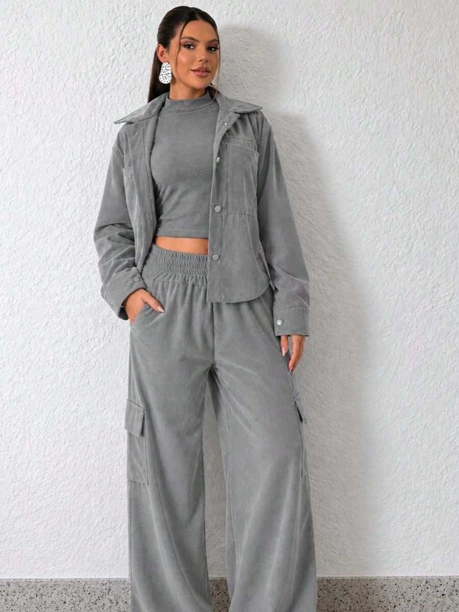 Women's Chic Velvet Winter Set - Gris - Ver 1