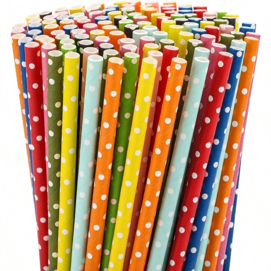 200 pajitas de papel biodegradables multicolor para suministros de, cumpleaos, novia/ shower, decoraciones de Navidad y celebraciones navideas punto - Punto - Ver 1