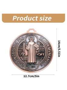 1pc Brass Finish, Wall Or Tabletop Mount/Extra Large 5-Inch St. Benedict Medal - Multicolor - View 2