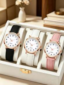 1pc Fashionable Comfortable Women's PU Leather Strap Watch, Quartz Watch Suitable For Men And Women, Casual Watch For Students' Daily Wear. Perfect For Parties, Holidays, Weddings And Other Occasions, Also The Best Gift For Women During Back To School Season, Graduation Season And Thanksgiving. - Rose Gold - View 6