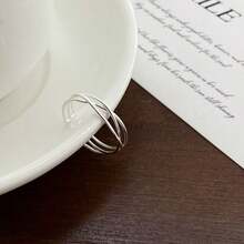 Anillo abierto de plata de ley S925 con textura irregular YWB-B285 - Plateado - Ver 2