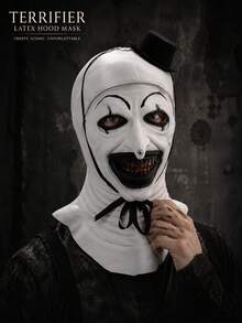 Gruselige Clown Latex Kopfmaske mit Mini Hut, Vollkopf Horror Kostümmaske, geeignet für Halloween Party Cosplay - A - Übersicht 3