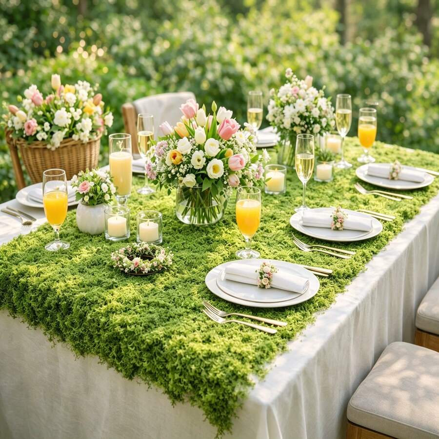 Tifaealis Light Green Artificial Moss Panel 1m X 1m (39.37" X 39.37"), Seamless Faux Moss Mat For DIY Green Walls, Photography Backdrops, Event Decoration, Home & Commercial Decor - 青檸色 - 查看 1