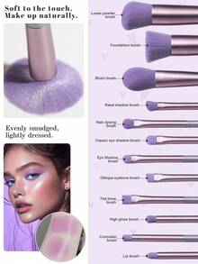 BS-MALL 12 Pcs Mini Purple Makeup Brush Set, With Gold Square Case & 2 Brown Powder Puffs, Travel Portable Professional Cosmetic Brushes For Eye Face Blending Foundation Contour, Soft Synthetic Hair Beauty Tools, Gift For Her - Purple - View 3