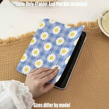 Funda protectora para tableta con patrón de cuadros bicolor de girasol, acrílico de alta transparencia con diseño plegable triple y ranura para lápiz. Características de la funda protectora para tableta: diseño de soporte plegable triple, suspensión/activación inteligente, protección de Body completo, material de marco amigable con la piel, marco a prueba de golpes con amortiguación de aire, soporte multiángulo, ranura para lápiz integrada, recortes precisos, ligera y portátil. Compatible con IPad/// MatePad/Honor/ - Multicolor - Ver 5
