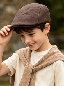 Teen Kids Solid Linen Flat Cap, 9-16Y Boys Autumn-Winter Retro College Style Cap, Casual Outdoor Driving Beret Hat For Boys Girls Daily Wear - Multicolor - View 7