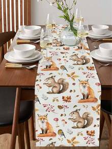 Fall Harvest Squirrel Animals Maple Leaf Table Runner Holiday Party Decor Reusable Kitchen Dining Table Runner For Farmhouse,Wedding Party,Autumn Thanksgiving Decorations - Multicolor - View 6