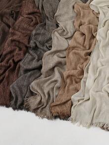 1pc Women's Solid Color Modal Fabric Pleated Tassel Scarf, Casual Daily Headscarf, Sun Protection & Warmth Shawl Scarf Suitable For Dresses - Multicolor - View 5