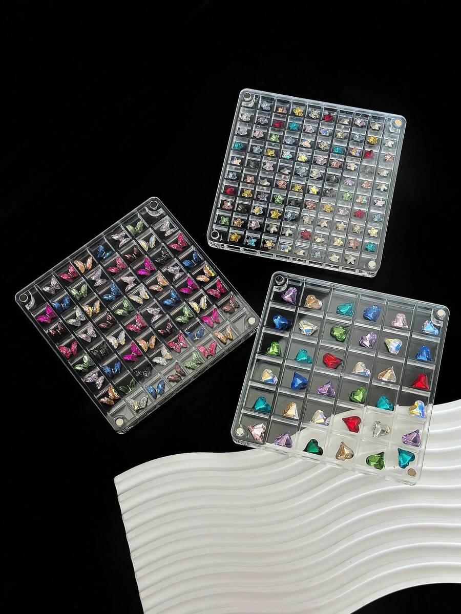 1pc Magnetic High Transparency Nail Art Rhinestone Jewelry Storage Box With Dividers - Clear - View 1