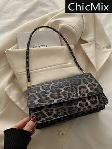 Cartera Hombro Blanca Forma Baguette con Solapa Ondulada, Bolso Casual de Piel Sintética para Mujer, Bolsa Elegante para Salidas Diarias y Ocasiones Especiales Moda Verano - Brillante - Ver 1