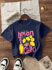 Kaos Wanita Lengan Pendek Leher Bulat Longgar Serbaguna, Atasan Kasual untuk Pemakaian Sehari-hari, Musim Panas - Navy Blue - View 4