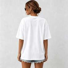 G Studio Women's Oversized T-Shirt Kawaii Pig Glasses With Popcorn Slogan "Eat Well Travel Often" Colorful Print Short Sleeve Casual - T01-白色 - 查看 2