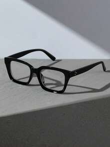 1 Pair Square Frame Glasses, Clear Lenses, Suitable For Reading, Gaming, TV, Computer And Mobile Use, Unisex - Clear - View 3