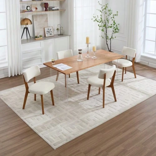 Modern Mid-Century Style Dining Chair Set Of 2, Solid Wood Legs, Fabric Upholstered Seat For Kitchen, Dining Room Or Office (Beige Linen) - Beige + Wood - View 1