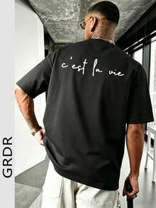 Fashionable Minimalist Slogan Pattern Short-Sleeve T-Shirt, Comfortable & Breathable, Suitable For Summer, Leading Style - 黑色 - 查看 2