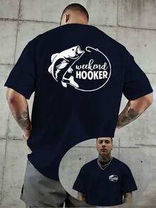 Una camiseta casual para hombre con un diseño creativo y estampados artísticos para los amantes de la pesca de fin de semana, con patrones impresos tanto en la parte delantera como en la tra - Blanco - Ver 1