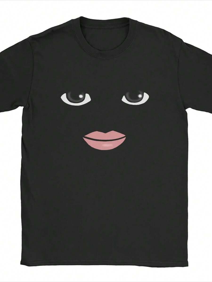 Round Neck Short Sleeve Clothing Summer Novelty Harajuku Streetwear Robot Robloxs Woman Face Game Tshirt Aesthetic Clothes - màu đen - Xem 1