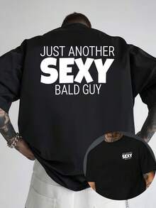 Chemise de sport décontractée pour hommes à manches courtes, imprimé "Just Another Bald Guy", design d'homme chauve, col rond, stylé, coupe ample, nouveau modèle, imprimé double face sur le devant. - Blanc - Voir 11
