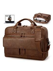 Men Laptop Bag PU Leather 15.6 Inch Briefcase Vintage Computer Satchel Shoulder Bag Work Business Office Black Document Organizer Padded Sleeve - Multicolor - View 2