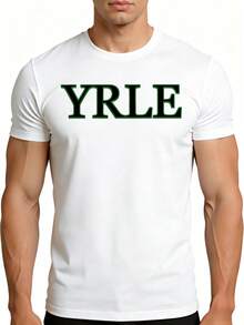 Camiseta gráfica para hombre% algodón - Transpirable, suave y ligera - Presenta letras en verde Yrle sobre fondo blanco - Camiseta de verano de manga corta, informal, con diseño gráfico - Blanco - Ver 1