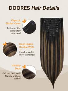 DOORES 9PCS Ekstensi Rambut Jepit Lurus Rambut Manusia Asli Alami Ekstensi Rambut Manusia Perawan Tenunan Ganda Jepit Tak Terlihat & Lembut Potongan Rambut Mini Untuk Rambut Tipis Untuk Wanita - S1B/6/1B - View 3
