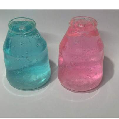 Peach Pink & Sea Salt Blue Transparent Bottle Squeeze Toy, Ice-Clear Dual-Color Bubble Milk Bottle, Liquid Jelly Squishy, High-Aesthetic Palm-Sized Healing Stress Relief Accessory, Water-Like Soft Silicone Portable Slow-Squeeze Toy, Niche Gift