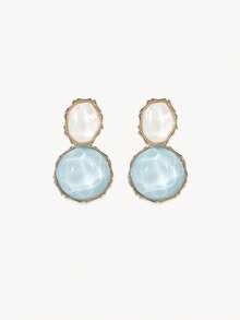 Opalesca 1pair Geometric Resin & Rhinestone Earrings - Baby Blue - View 6