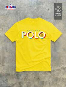 Original HPC POLO T-Shirt With Round Neck And Short Sleeves – Themed Graphic Design "HPC: Retro Typography Houston" – 100% Cotton - 黃色 - 查看 2