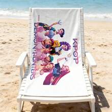 Toalla de playa suave y altamente absorbente con estampado de figura de grupo de ídolos de moda sobre base blanca - A - Ver 2