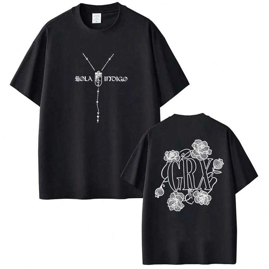 Lola Indigo GRX Tour 2026 Double-Sided Printed T-Shirt For Men Women Fashion Round Neck T-Shirts Casual Oversized Cotton Tee - 黑色 - 查看 1
