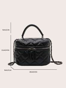 Lightweight Mini Bag, Chain Bag, Quilted Bag, Handbag, Bucket Bag, Suitable For Girls, College Students And White-Collar Workers, Perfect For Office, University, Work, Commuting, Outdoor Activities, Travel And Outings. - Black - View 5