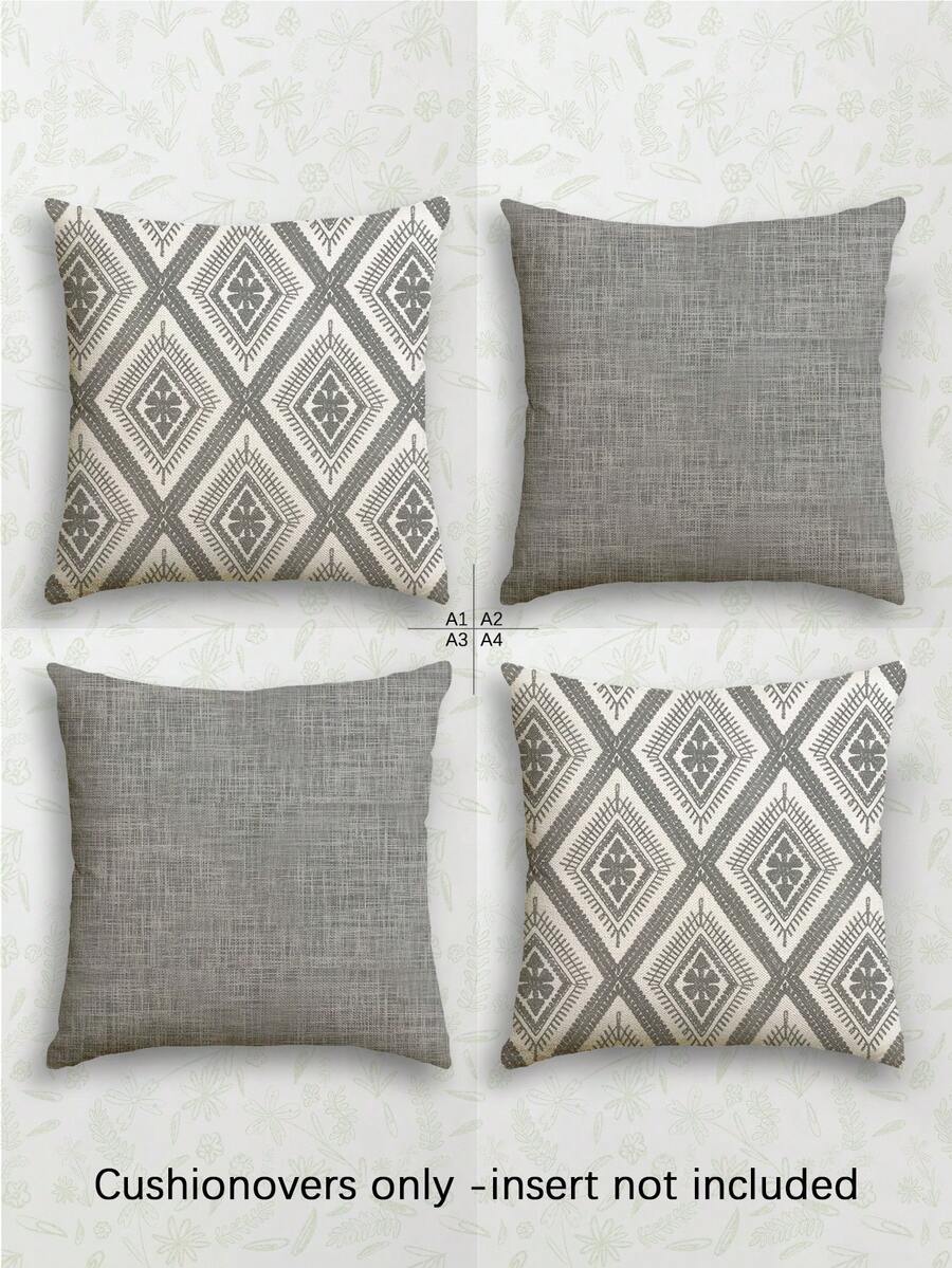 4pcs,Decorative Pillow Covers,Geometric Pattern,Polyester Fiber Cushion Covers,Hidden Zipper,Machine Washable,Minimalist Fashion Line Pattern,Zipper Closure,Home Decorative Pillow Covers,Sofa Living Room Bedroom Pillow Covers,No Pillow Insert - Grey - View 1