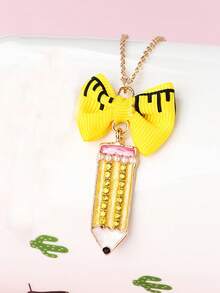 1pc Creative Pencil Ruler Bow Pendant Necklace, Fashionable & Delicate Teen Pendant Necklace, Back To School Gift, Friend Gift - Style 14 - View 4
