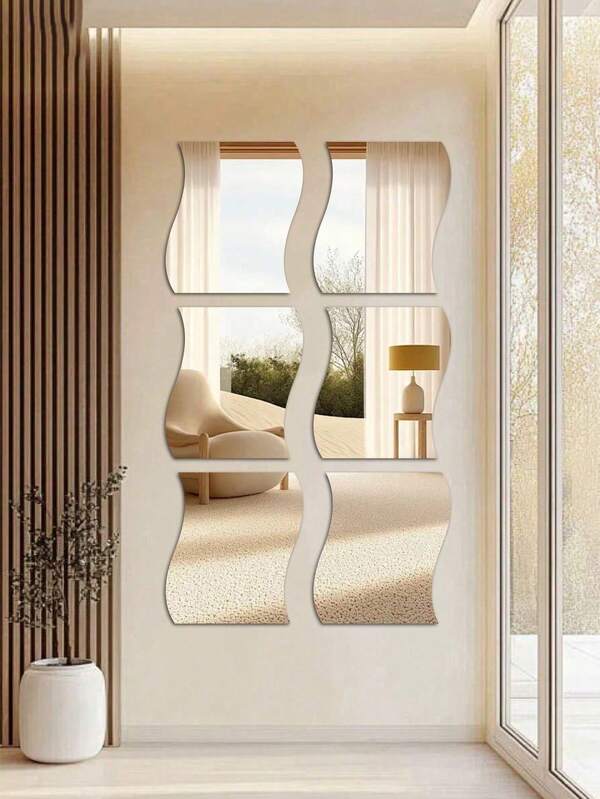 4pcs/6pcs/12pcs/24pcs Wavy Acrylic Mirror Wall Stickers, Self-Adhesive 3D Wall Decor, Waterproof Bathroom Living Room Wall Mirror, Suitable For Bathroom, Bathroom, Entryway/Entrance, Living Room/Background Wall And Other Flexible Scenes