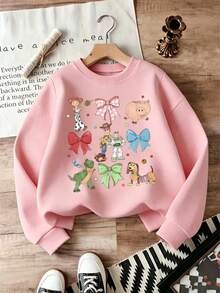 Disney Licensed Toy Story Crewneck Sweatshirt For Boys Girls Ages 2-14, Woody Buzz Jessie Rex Hamm Slinky Dog & Color Bow Graphic,  Holiday Daily Top - Pink - View 1