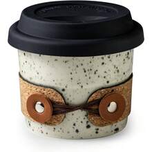 - Taza de caf con tapas, vaso de caf de viaje, tazas de caf reutilizables con tapas, tazas de t de porcelana, taza de viaje de cermica, apta para microondas y lavaplatos, a prueba de - Blanco con black (White With Black Dots) + S - Ver 1