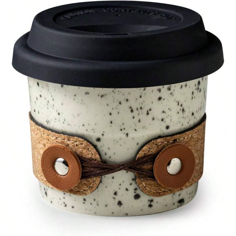 - Taza de caf con tapas, vaso de caf de viaje, tazas de caf reutilizables con tapas, tazas de t de porcelana, taza de viaje de cermica, apta para microondas y lavaplatos, a prueba de - Blanco con black (White With Black Dots) + S - Ver 1