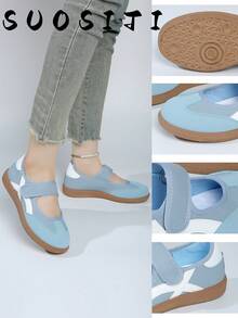 2026 Neue flache Große Größen 36-41 Damen Klettverschluss Studenten Sport Casual Mode weiße Sneaker deutsche Trainingsschuhe - Blau - Übersicht 7