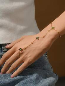 18K Gold Plated Stainless Steel Minimalist Finger Chain, Elegant Mother's Gift, Suitable For Daily, Party, Formal Occasions, Adjustable Finger Jewelry For Women, Suitable For Date, Vacation, Anniversary, Birthday Gift, Women's Fashion Accessory - Gold - View 1