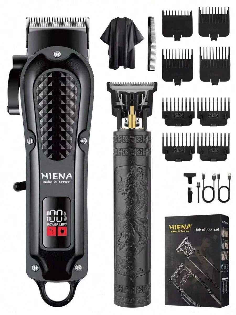 HIENA 2pcs/Set Kombo Potong & Pangkas Rambut Pria, Pisau T9, Mesin Cukur Rambut Elektrik dengan Layar Digital, Perlengkapan Terpadu, Cocok untuk Penggunaan di Rumah (Mesin Cukur Rambut Tunggal Juga Tersedia)