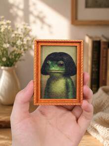 1 Piece Of Quirky Middle Part Hair Frog Pattern Fridge Magnet, Mini Photo Frame Shape, Fun Home Decoration Prop, Holiday Gift - Multicolor - View 2